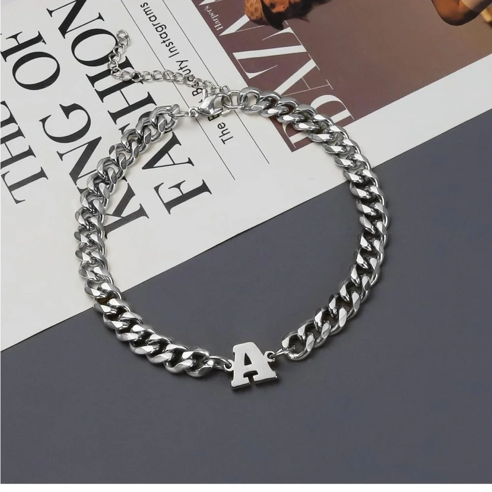 Silver L, N, P, T, V, Y Initial Bracelets for Men
